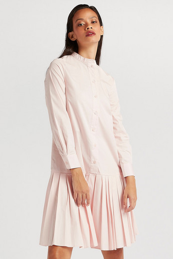 Solid Longline Tunic with Pleat Detail and Button Closure