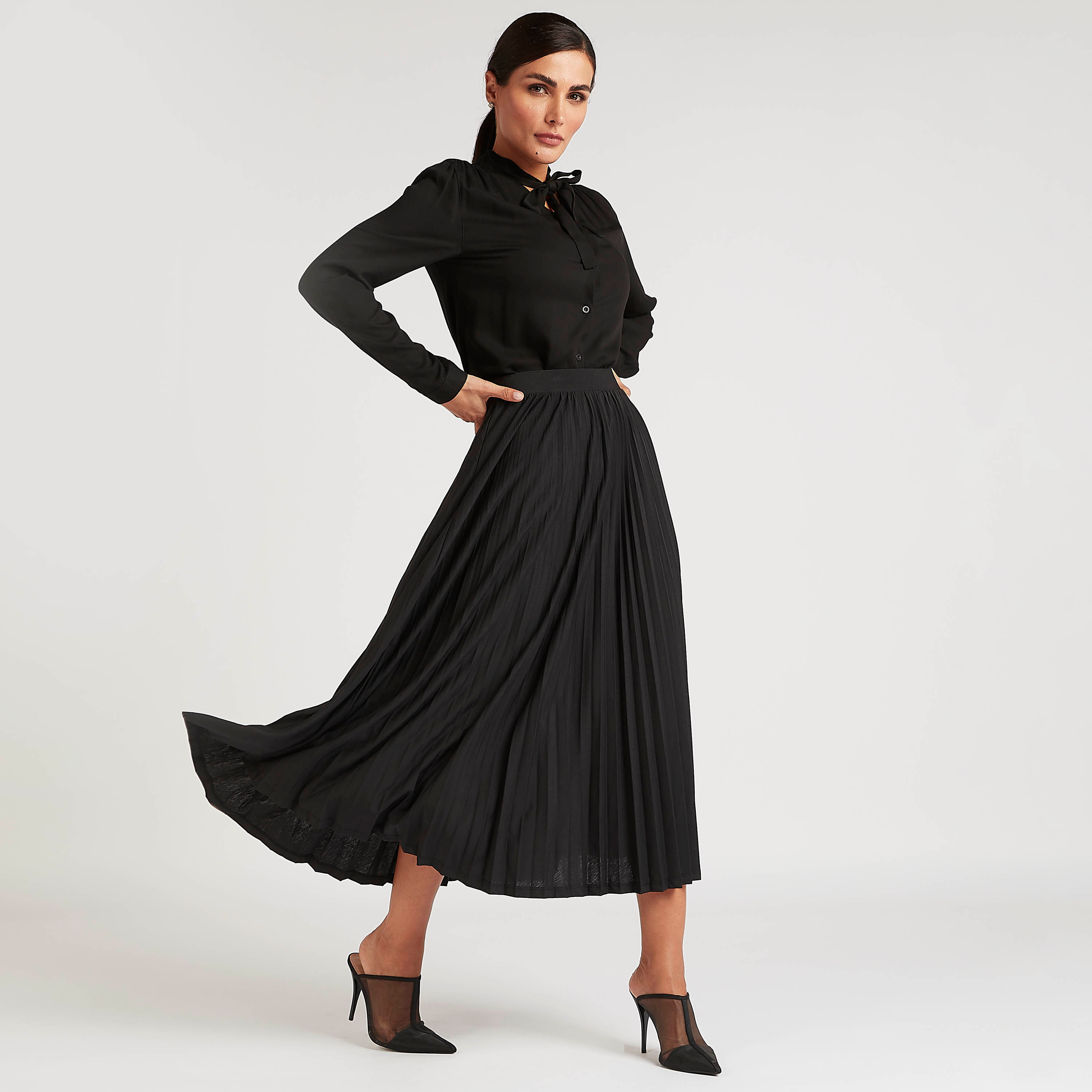 Pleated Midi A-line Skirt with Elasticated Waistband-women-clothing-skirts-image-2