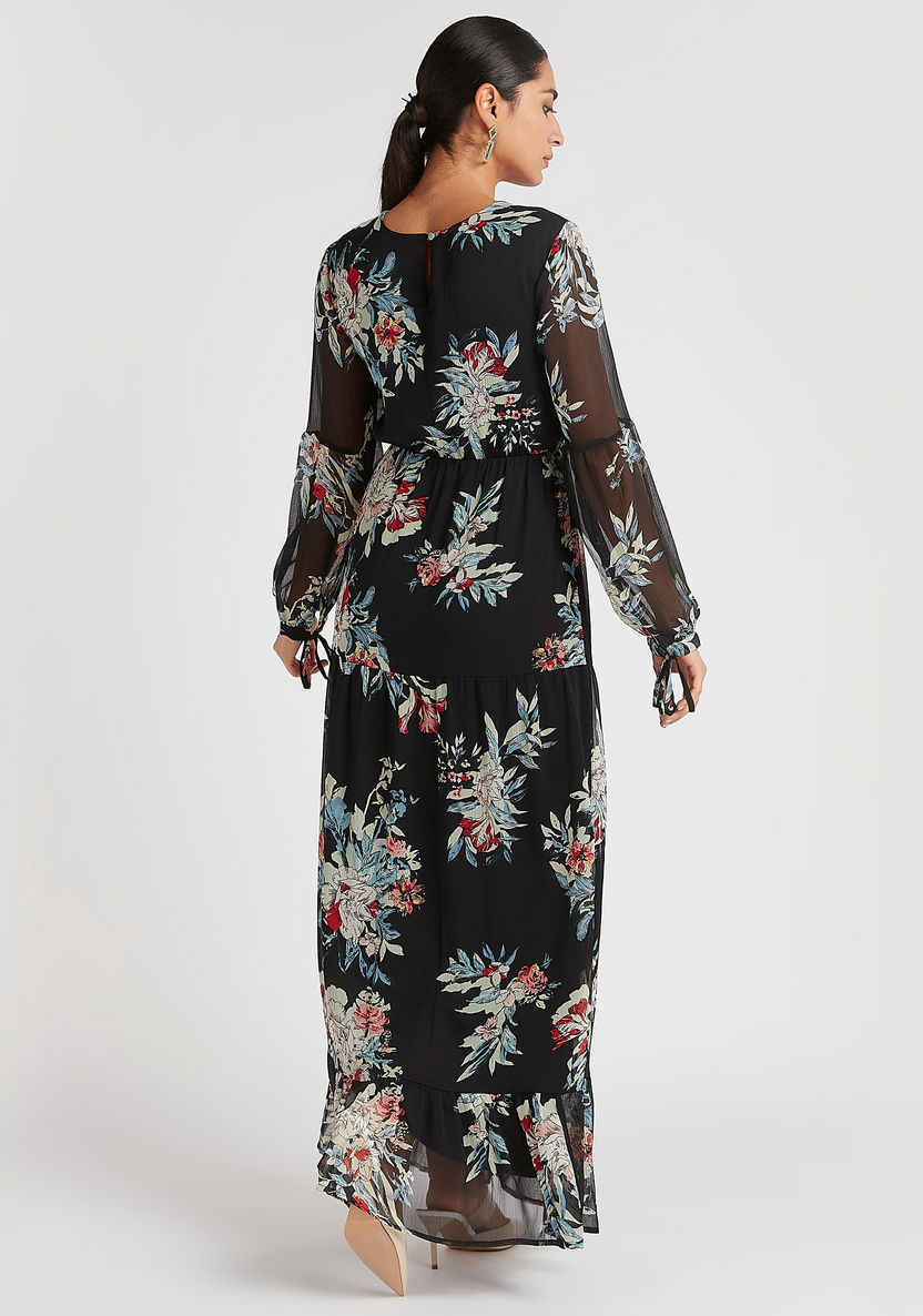 Floral Print Maxi A-line Dress with Long Sleeves-Dresses-image-4