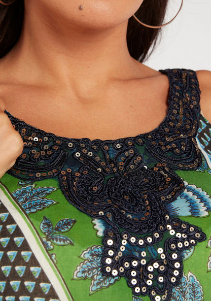Printed Sleeveless Top with Lace Detail