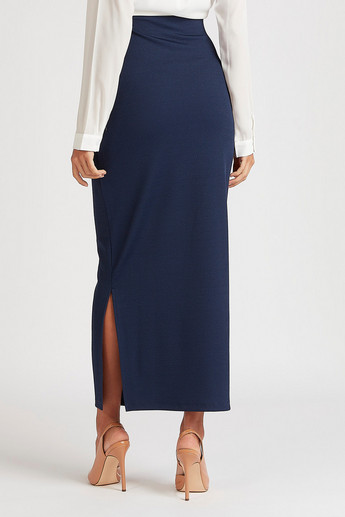 Sustainable Textured Pencil Fit Maxi Skirt with Button Accents