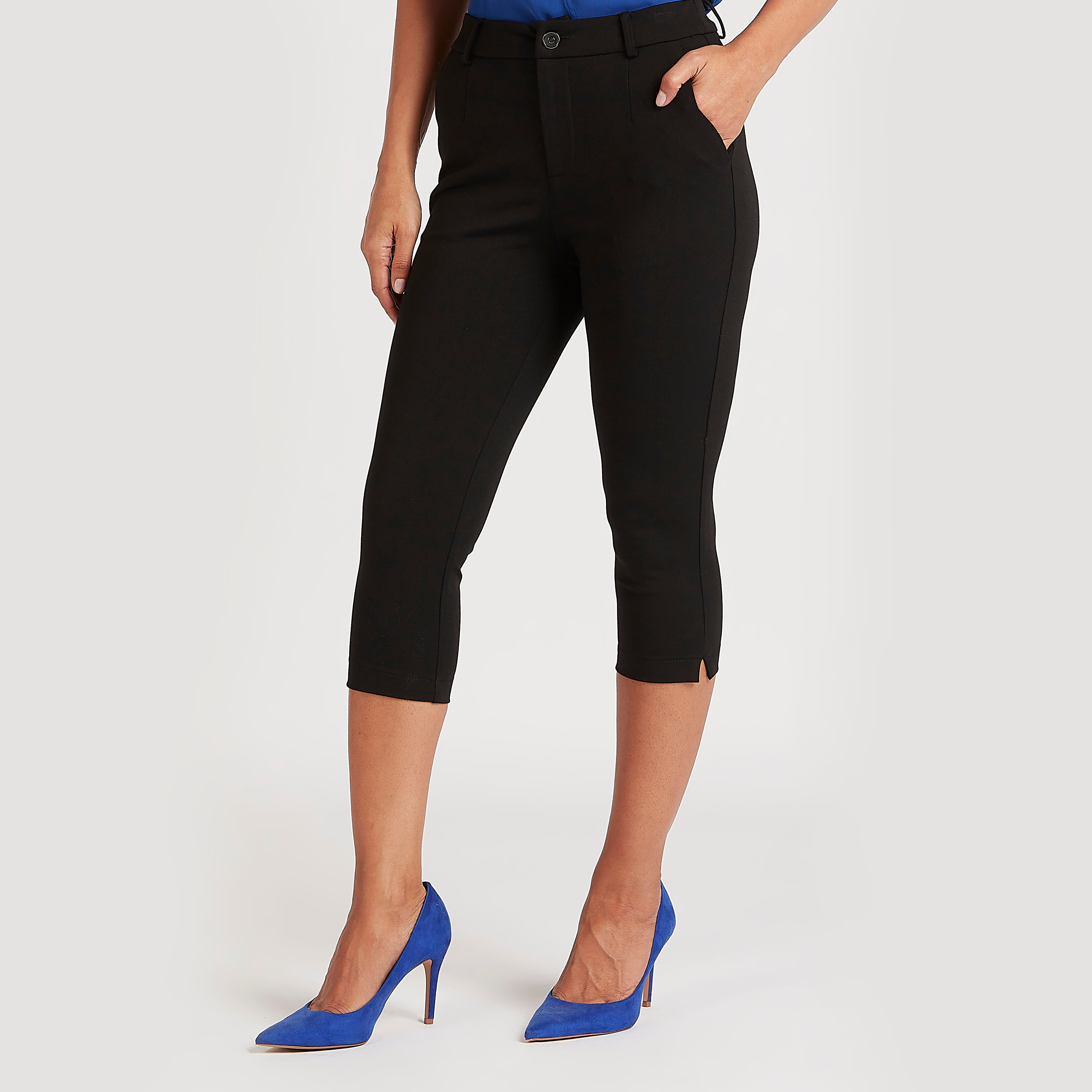 Solid Mid-Rise Cropped Pants with Button Closure-women-clothing-trousers-image-1