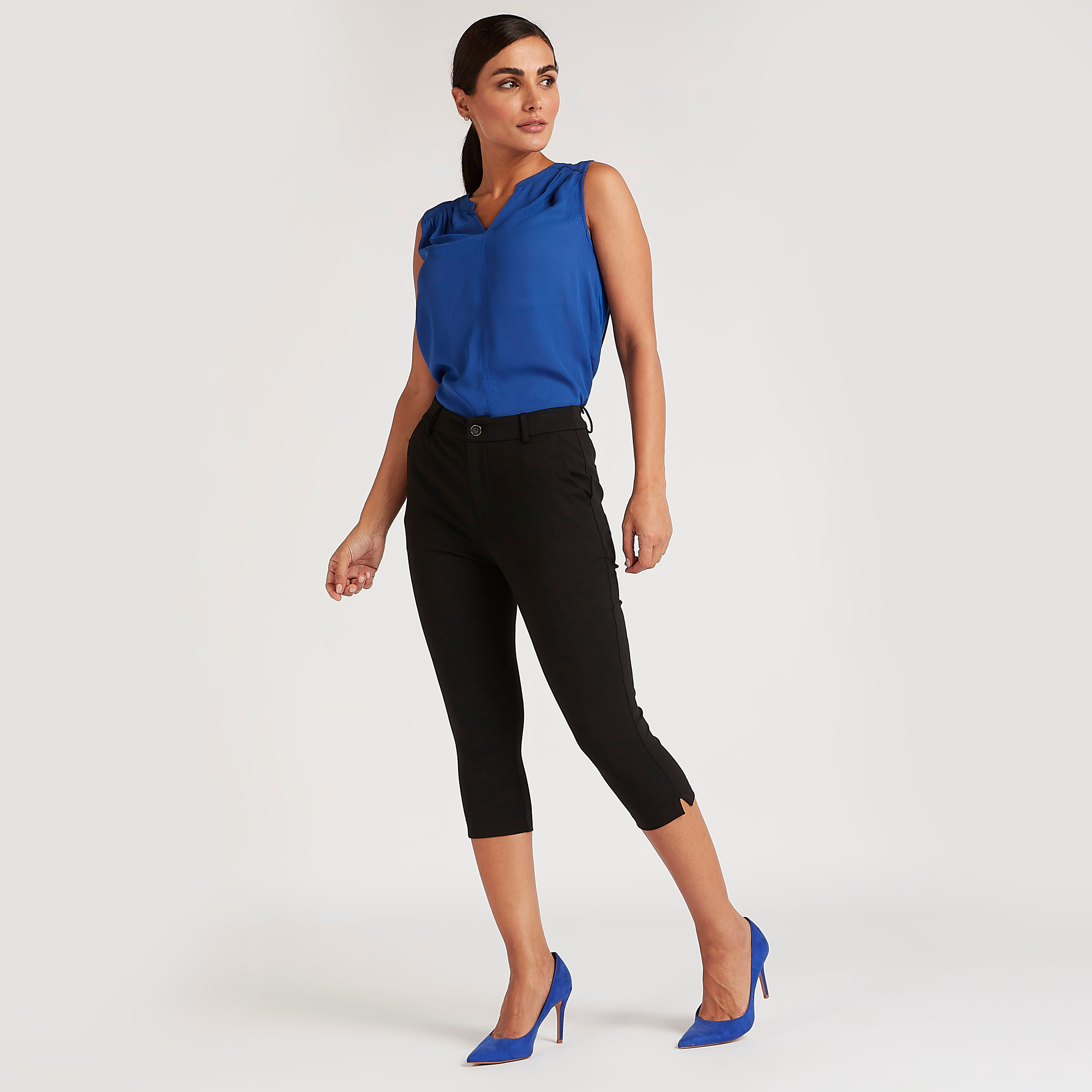 Solid Mid-Rise Cropped Pants with Button Closure-women-clothing-trousers-image-2