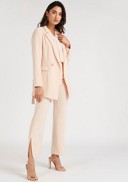 Solid Longline Belted Blazer with Flap Pockets and Long Sleeves