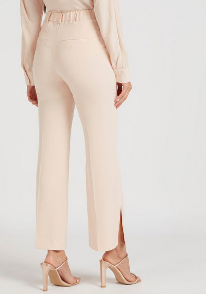 Solid Mid-Rise Trousers with Pockets and Button Closure