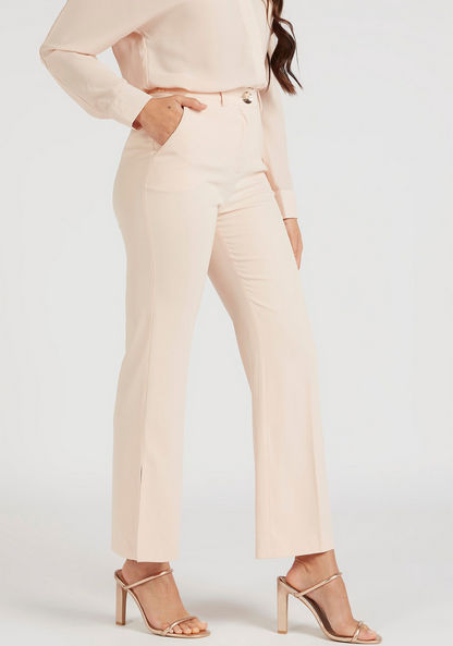 Solid Mid-Rise Trousers with Pockets and Button Closure