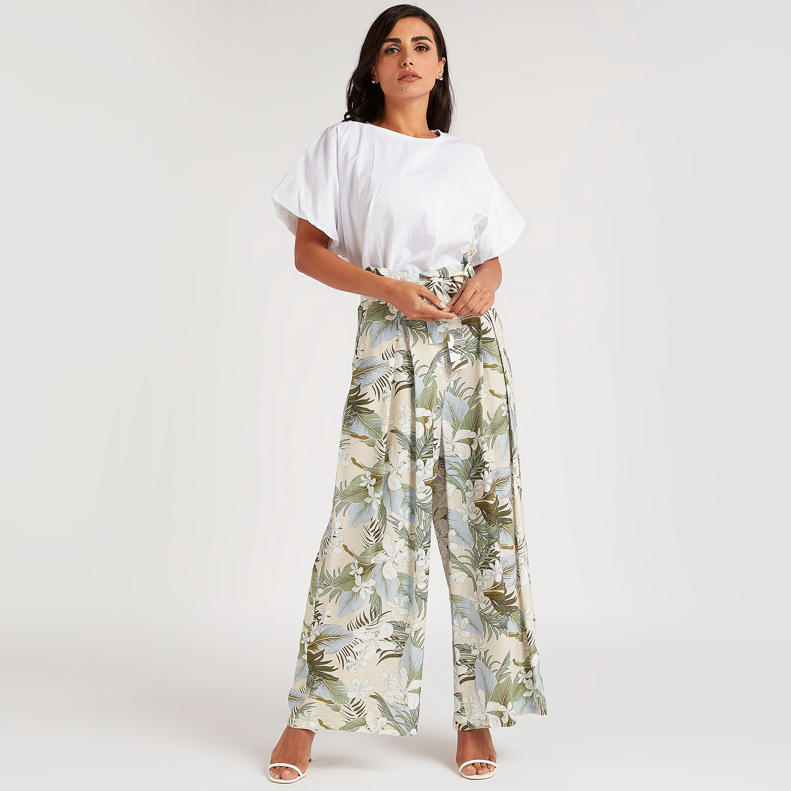 Tropical Print High-Rise Palazzo Pants with Waist Tie-Ups-women-clothing-trousers-image-2