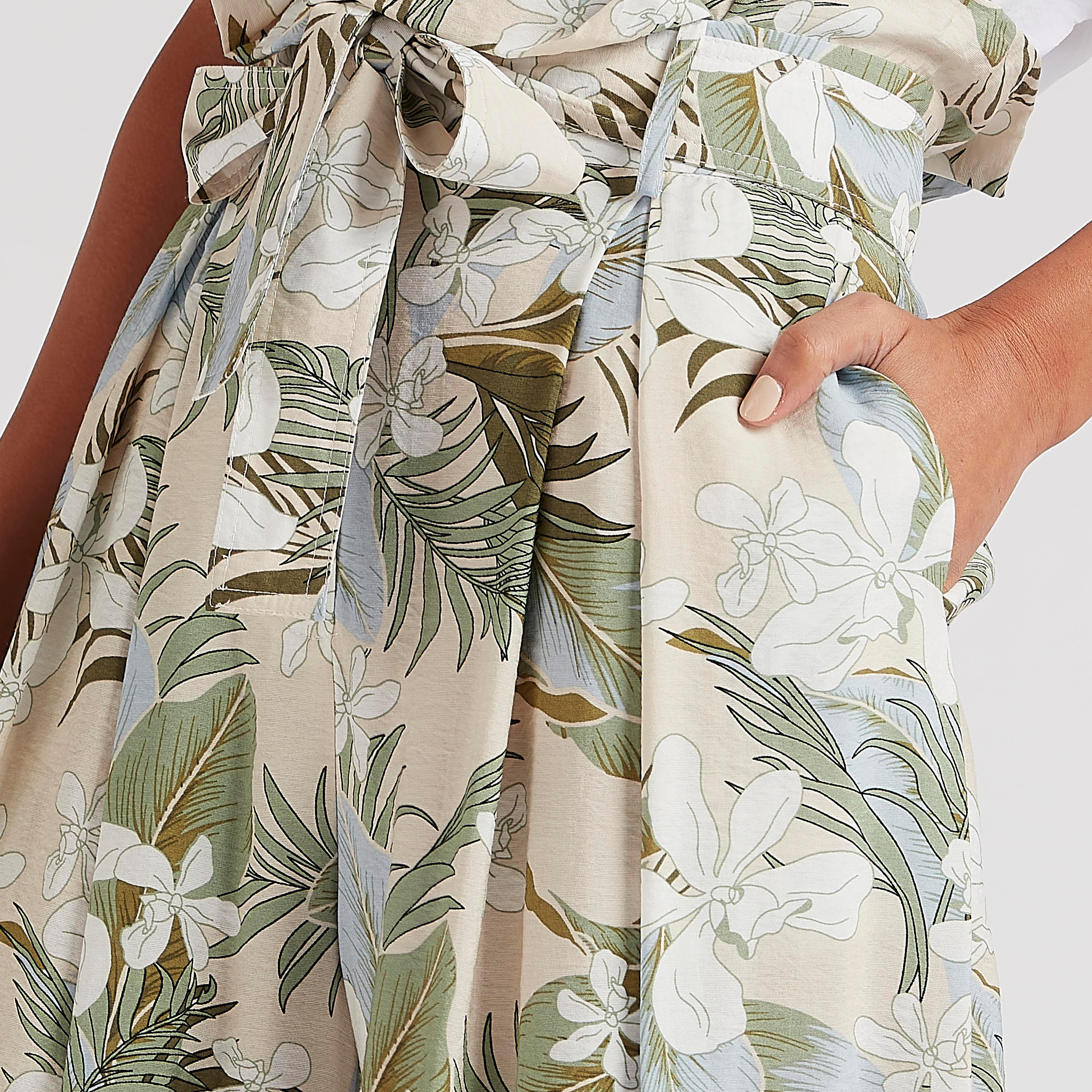 Tropical Print High-Rise Palazzo Pants with Waist Tie-Ups-women-clothing-trousers-image-3