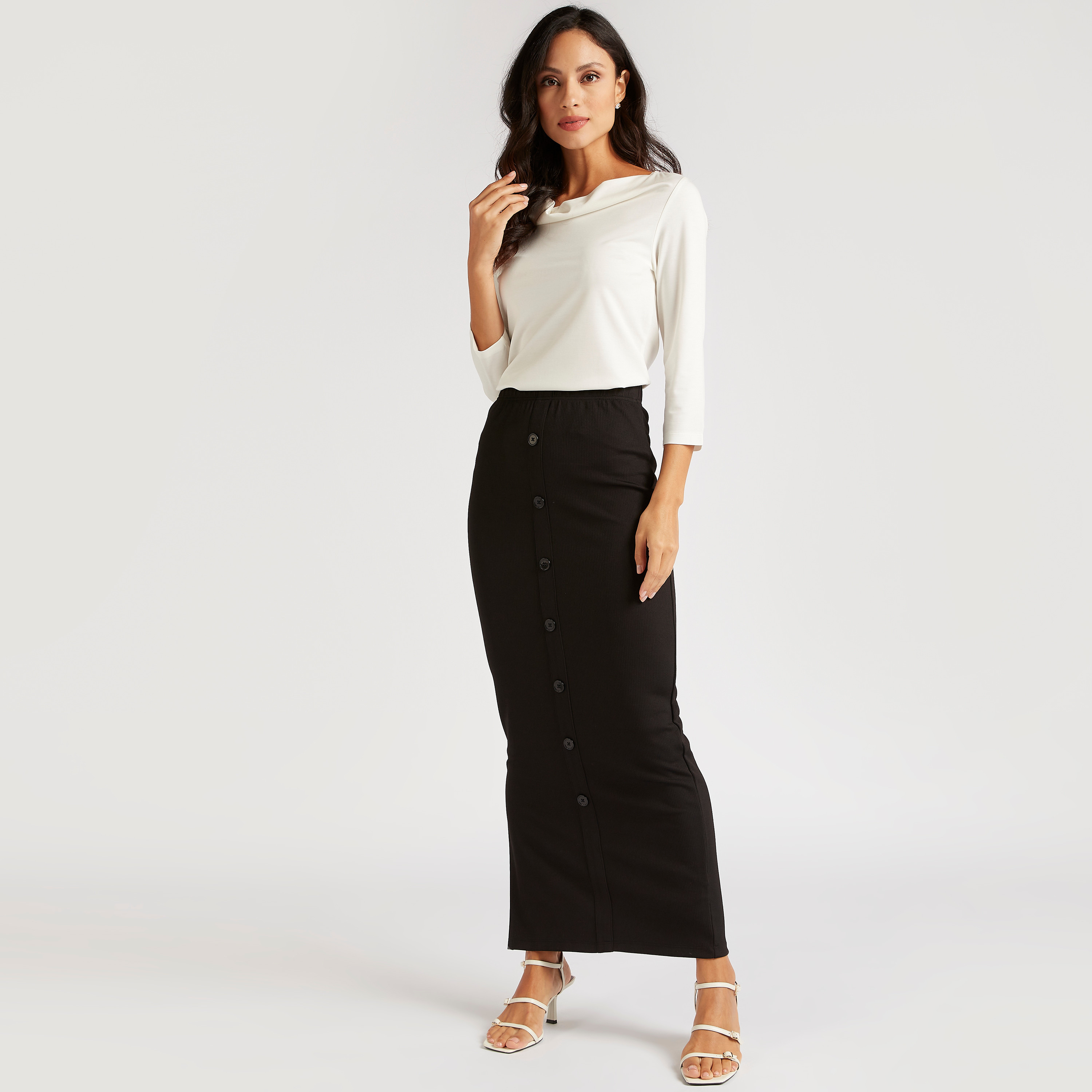 Solid Cowl Neck Top with 3/4 Sleeves-women-clothing-shirtsandblouses-blouses-image-2
