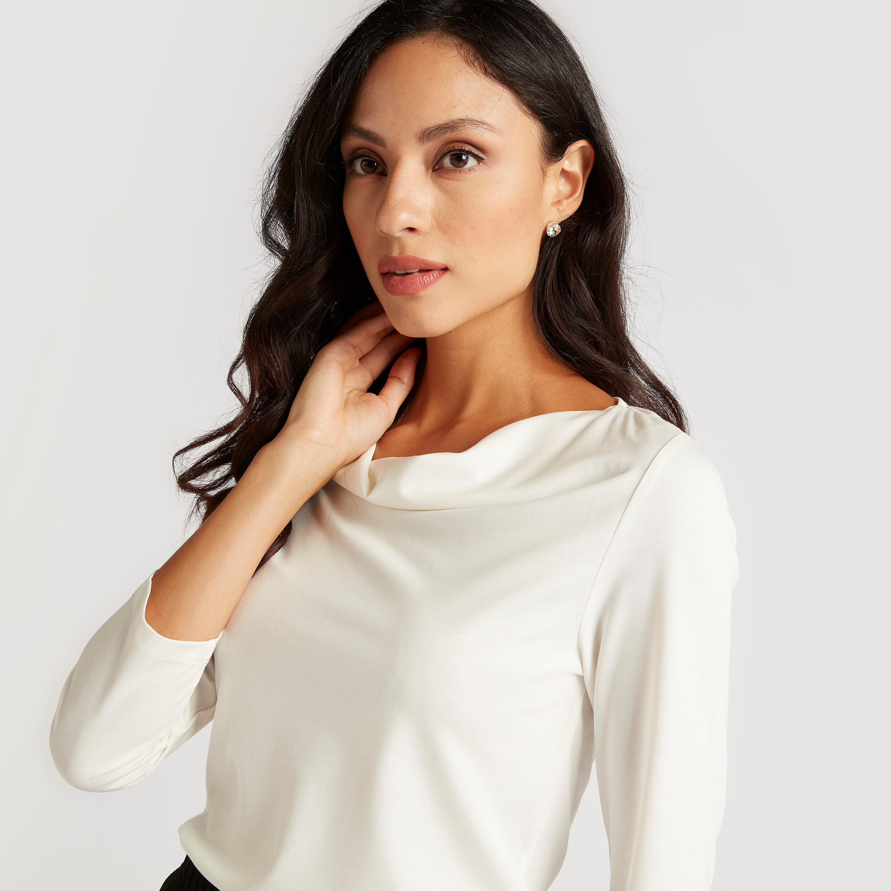 Solid Cowl Neck Top with 3/4 Sleeves-women-clothing-shirtsandblouses-blouses-image-5