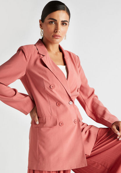 Longline Blazer with Lapel Collar and Long Sleeves
