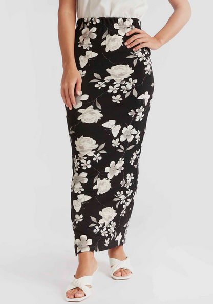 Floral Print Maxi Pencil Skirt with Elasticated Waistband