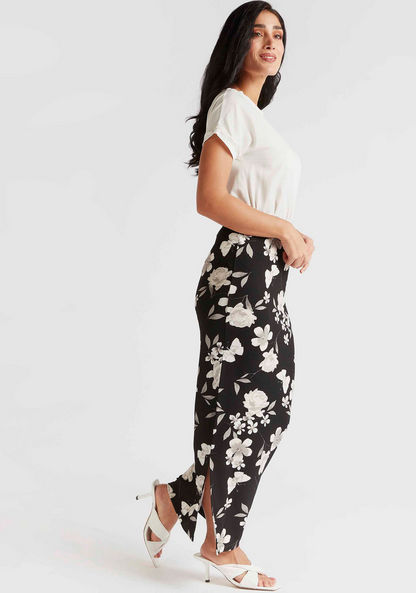 Floral Print Maxi Pencil Skirt with Elasticated Waistband