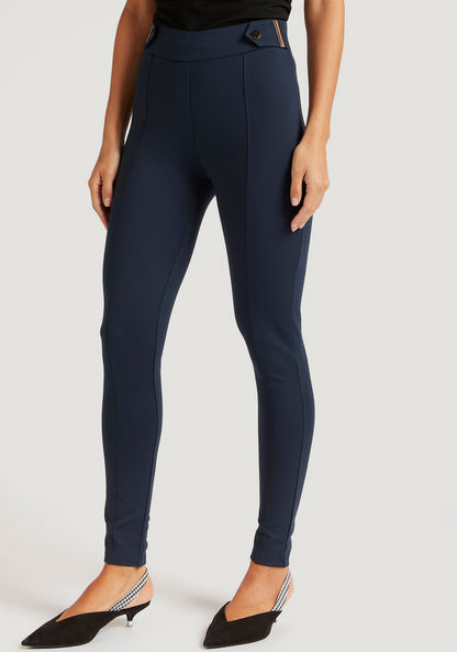 Solid Treggings with Buttoned Flap-Leggings-image-0