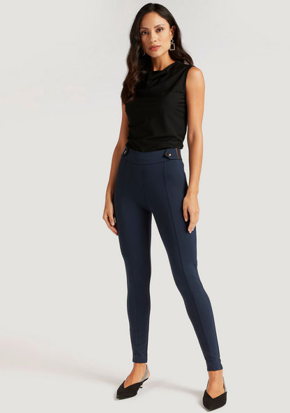 Solid Treggings with Buttoned Flap