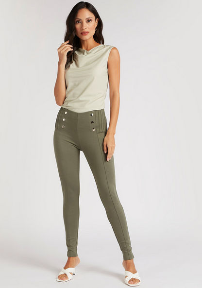 Solid Ponte Pants with Buttons