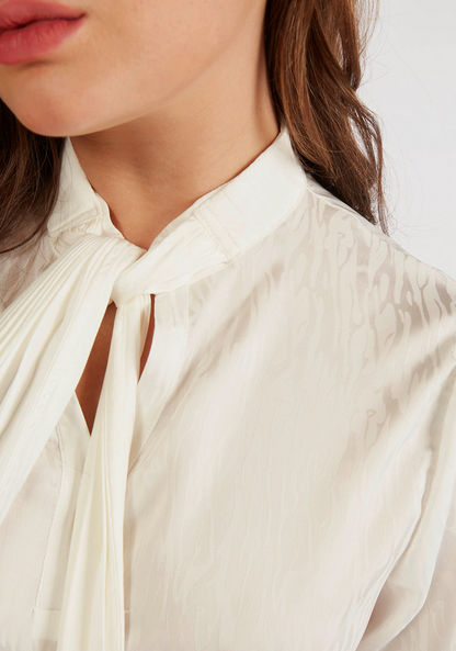 Textured Shirt with Long Sleeves and Neck Tie-Up