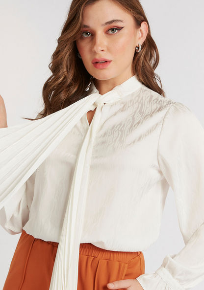 Textured Shirt with Long Sleeves and Neck Tie-Up