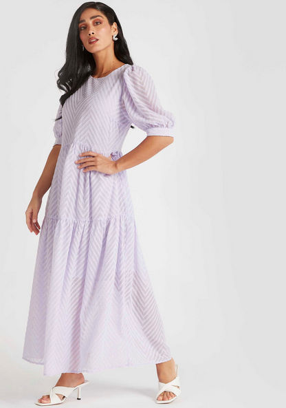 Textured Maxi A-line Dress with Puff Sleeves