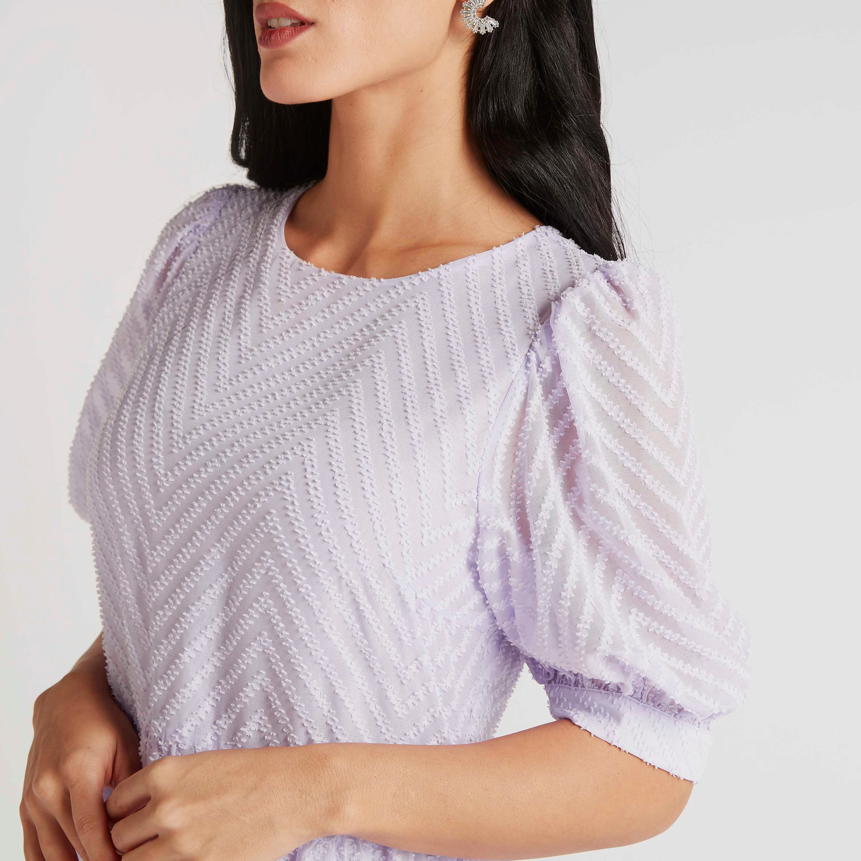 Textured Maxi A-line Dress with Puff Sleeves-women-clothing-dresses-image-3