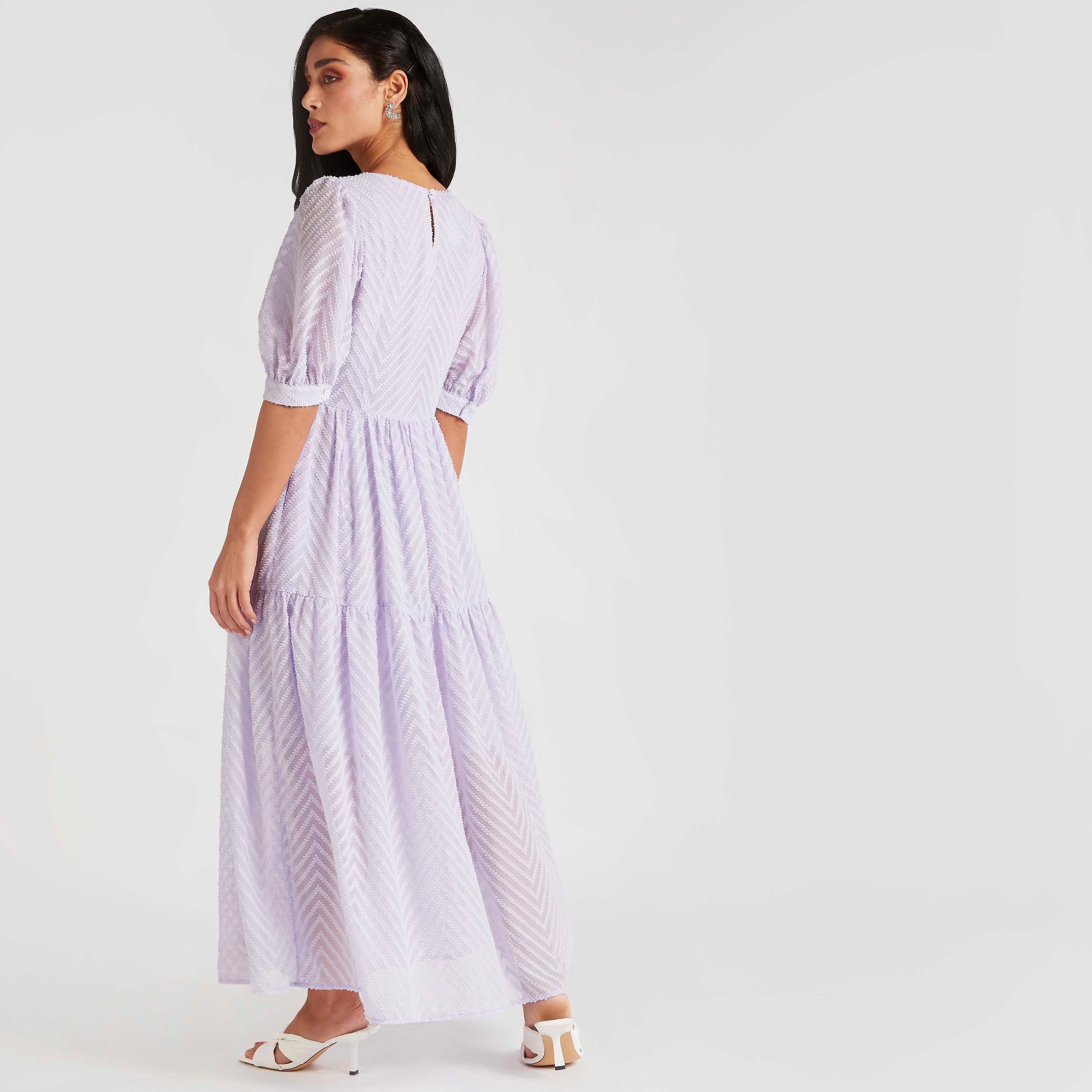 Textured Maxi A-line Dress with Puff Sleeves-women-clothing-dresses-image-4