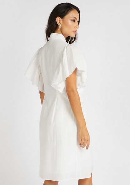 Textured Midi A-line Dress with Ruffled Sleeves