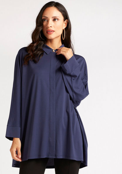 Solid Shirt with Long Sleeves and Spread Collar-Shirts and Blouses-image-0