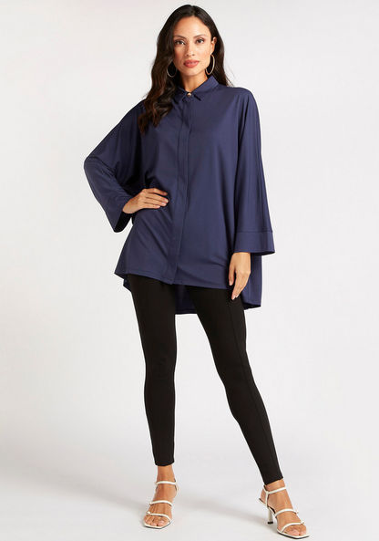 Solid Shirt with Long Sleeves and Spread Collar-Shirts and Blouses-image-1