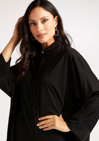 Solid Shirt with Long Sleeves and Spread Collar