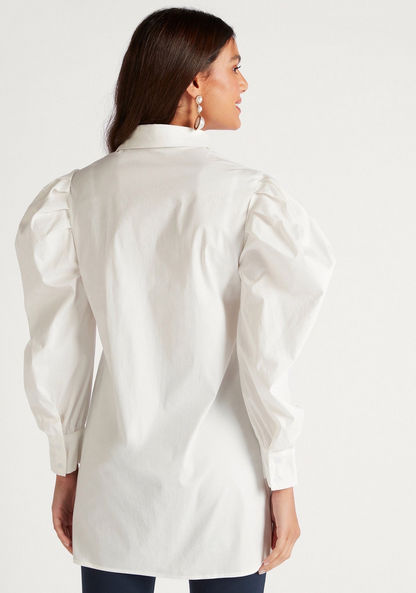 Solid Longline Shirt with Long Puff Sleeves