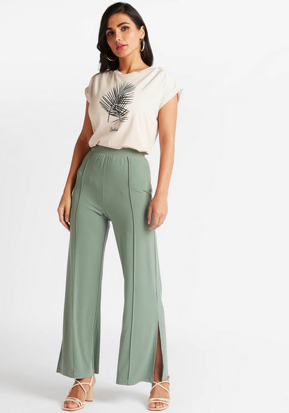 Solid Mid-Rise Palazzo Pants with Side Slits
