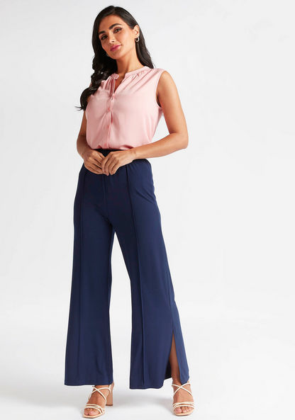 Solid Mid-Rise Palazzo Pants with Side Slits