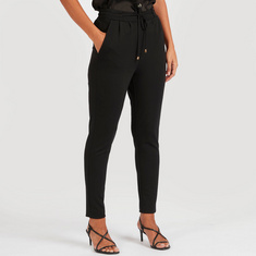 Solid Trousers with Drawstring Closure and Pockets