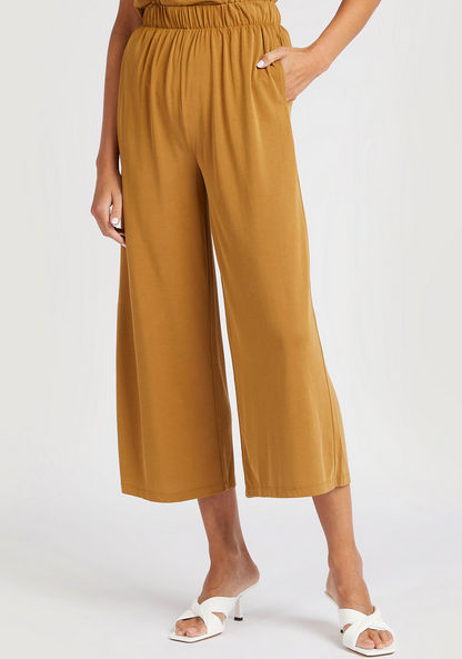 Solid Mid-Rise Relaxed Fit Culottes with Elasticated Waist
