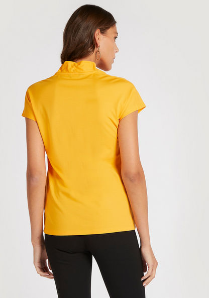 Solid V-neck Top with Cap Sleeves