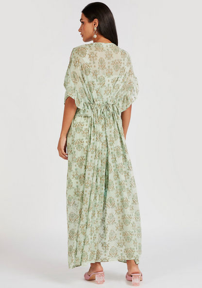Embroidered A-line Maxi Dress with Flared Sleeves