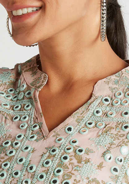 V-neck Embellished Tunic with Flared Sleeves