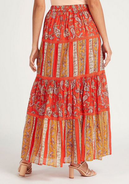 Paisley Print Maxi A-line Skirt with Elasticated Waistband