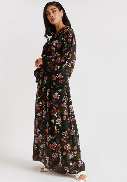 Floral Print Maxi Dress with Flared Sleeves & Lace Detail