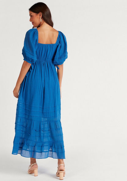 Textured A-line Maxi Dress with Short Puff Sleeves