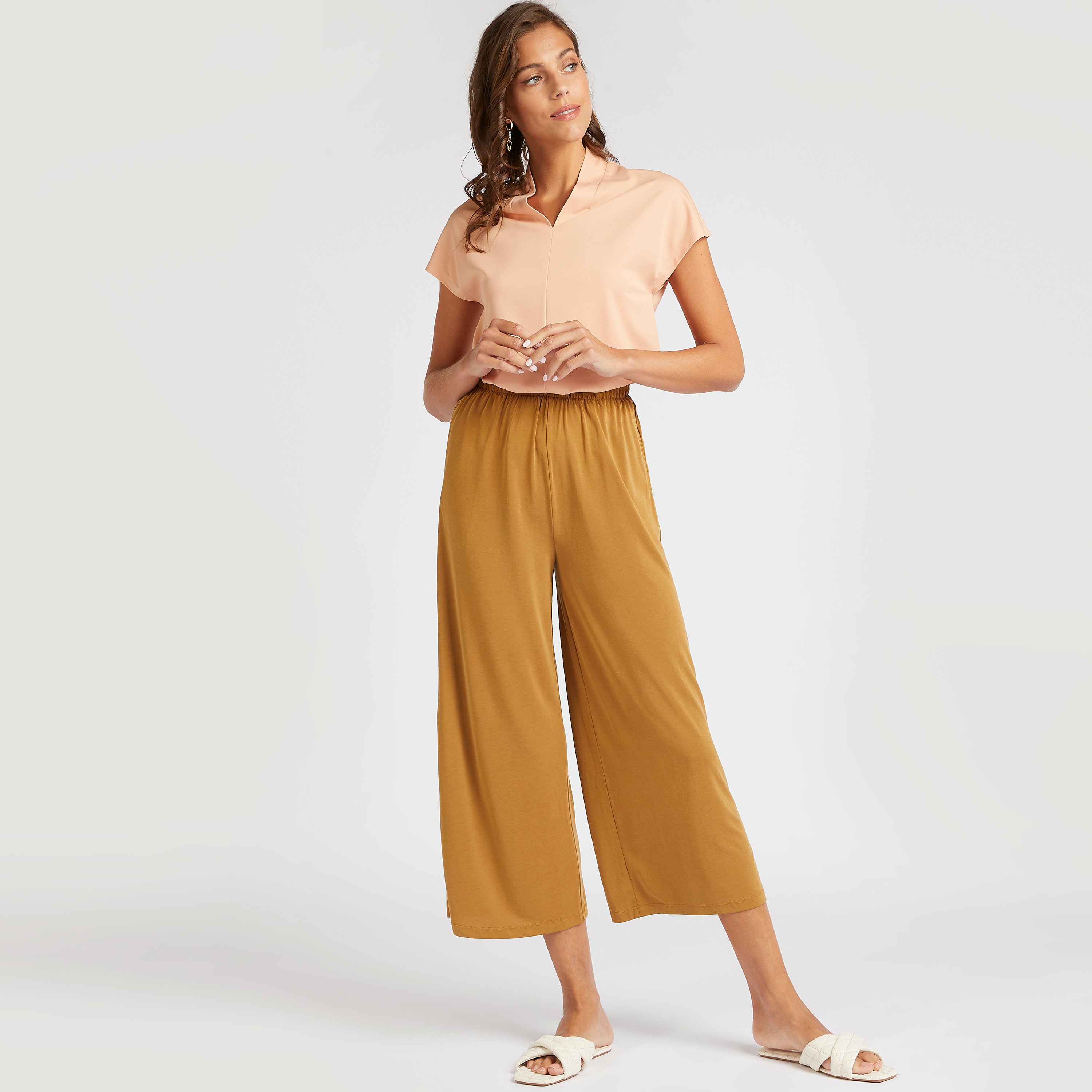 بلوزة سادة بأكمام كاب وياقة v-women-clothing-shirtsandblouses-blouses-image-2