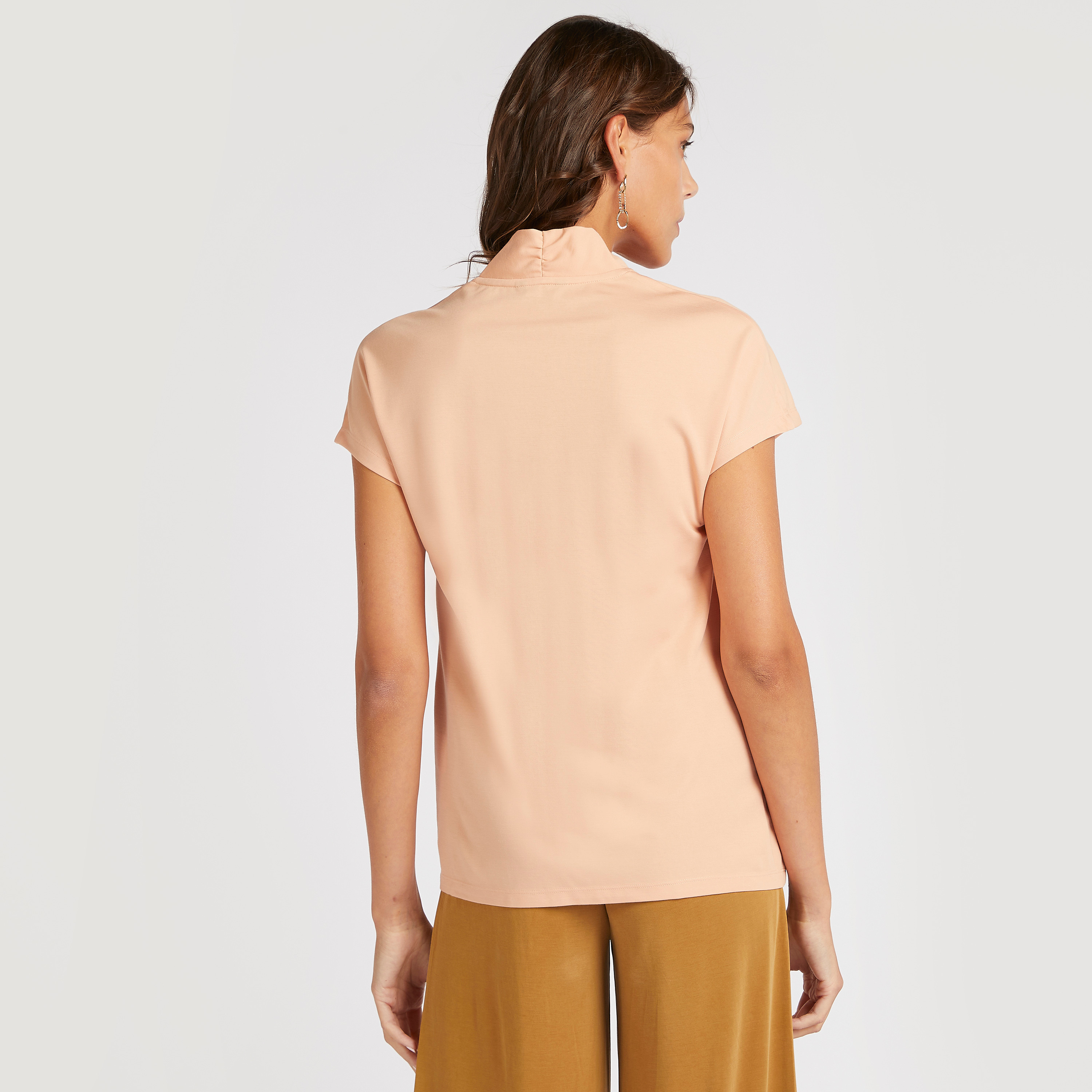 بلوزة سادة بأكمام كاب وياقة v-women-clothing-shirtsandblouses-blouses-image-3