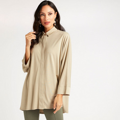 Solid Shirt with Long Sleeves and Spread Collar