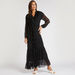 Textured Maxi A-line Dress with Ruffles and Long Sleeves-Dresses-thumbnail-0