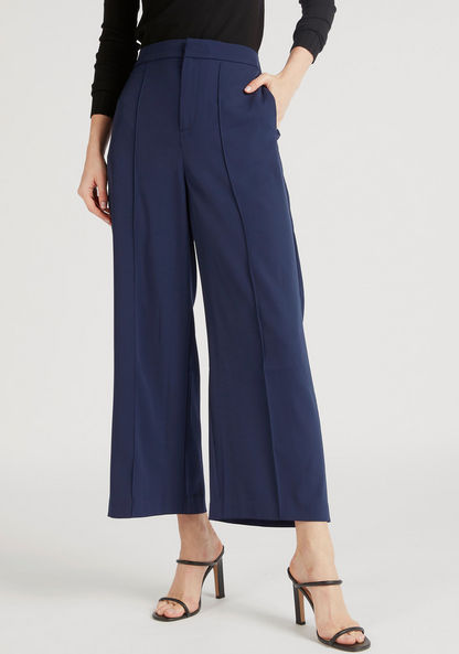 Solid Palazzo Pants with Pockets and Semi-Elasticated Waistband