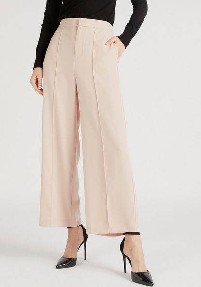 Solid Palazzo Pants with Pockets and Semi-Elasticated Waistband
