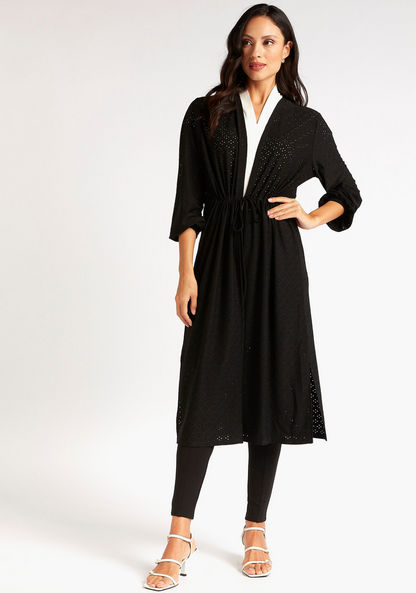 Schiffli Longline Shrug with Long Sleeves and Tie-Up Closure