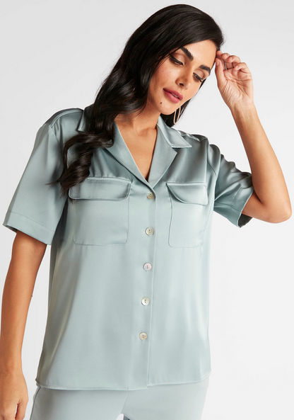 Solid Collared Shirt with Short Sleeves and Flap Pockets