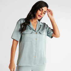 Solid Collared Shirt with Short Sleeves and Flap Pockets