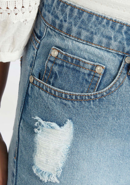 Ripped Mid-Rise Denim Shorts with Pockets